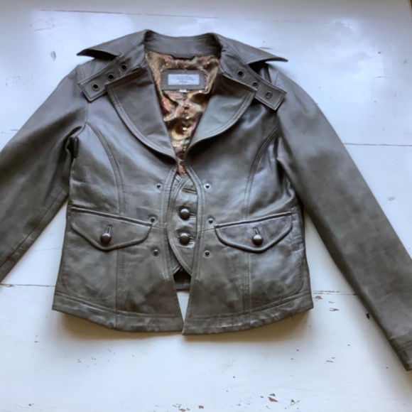 TASHA POLIZZI tan distressed leather moto style jacket Small - Picture 3 of 12